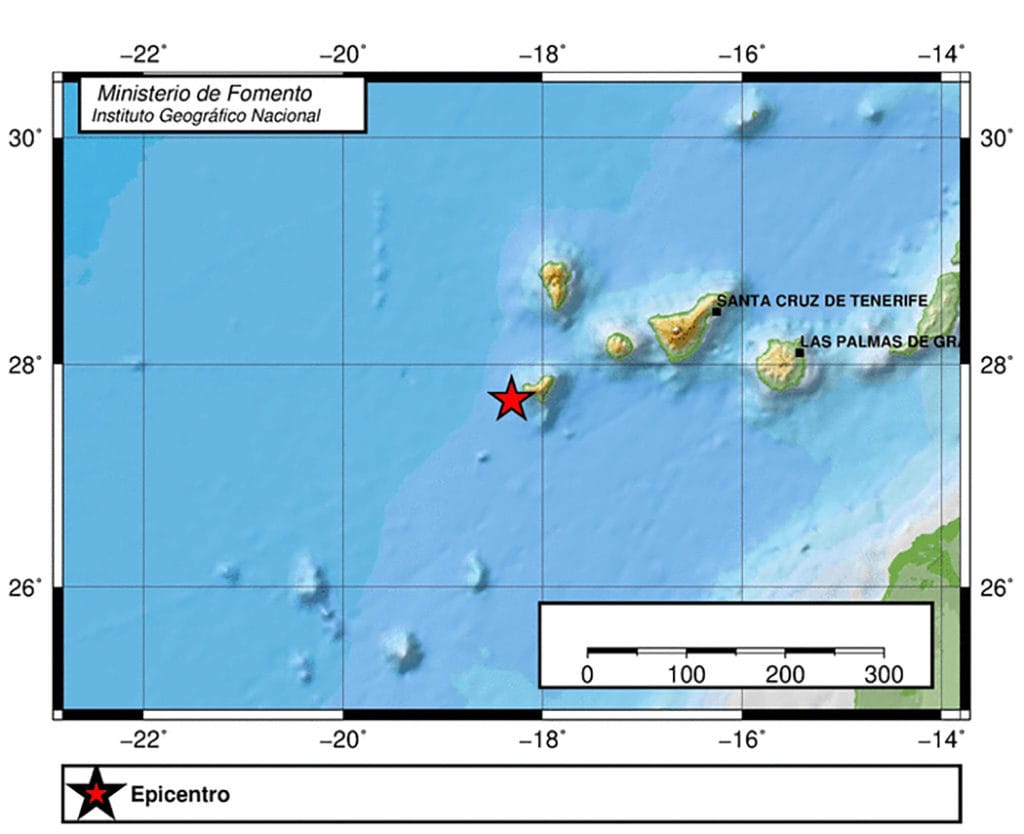 Небольшое землетрясение на Канарах, возле острова El Hierro