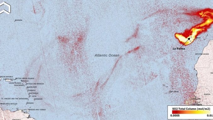 Вулкан La Palma: диоксид серы из него скоро достигнет Карибского бассейна Вулкан La Palma: диоксид серы из него скоро достигнет Карибского бассейна