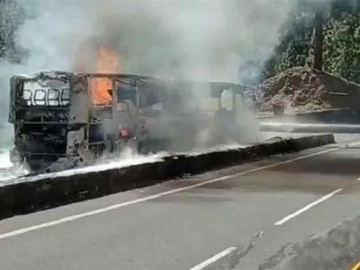 На юге Тенерифе вчера после обеда полностью сгорел автобус с туристами